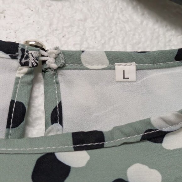 Women's A-line Green Polka Dot Round Neck Sleeveless Ruffle Hem Mini Dress Large - Picture 4 of 5